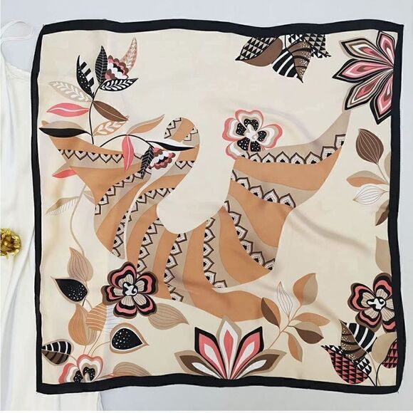 Cream Bird Silky Scarf   main image 5